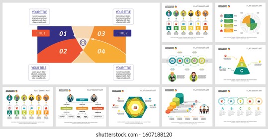 Creative infographic diagrams with geometric elements. Can be used for workflow layout, presentation slide, web design. Business and accounting concept with process, pie and flow charts