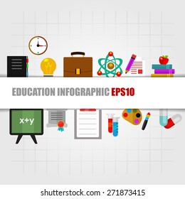 Creative infographic education template with many icons. Abstract Design in flat style.