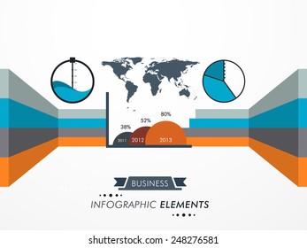 Creative infographic element for business purpose with pie graph, map and year wise growth chart.
