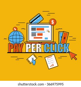 Creative Infographic elements with digital device for Pay Per Click concept.