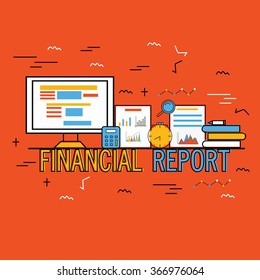 Creative Infographic elements with digital devices for Business Financial Reports presentation.