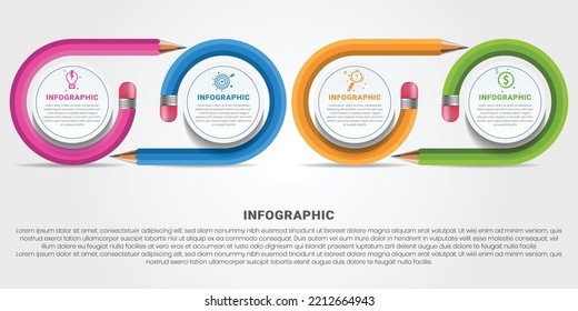 Creative infographic pencil vector, curved pencil infographics vector 
