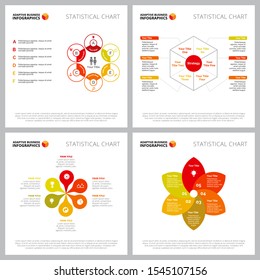 Creative infographic set for cooperation or strategy concept. Can be used for business project, annual report, web design, workflow layout. Petal diagram, step chart, hexagon