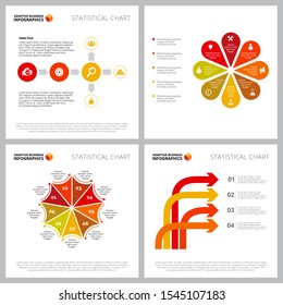 Creative infographic set for management or strategy concept. Can be used for business project, annual report, web design, presentation slide templates. Petal diagram, step chart, flowchart, process