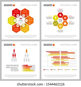 Creative infographic set for population or teamwork concept. Can be used for business project, marketing report, web design, presentation slide template. Hexagon, pyramid, human, process, bar chart