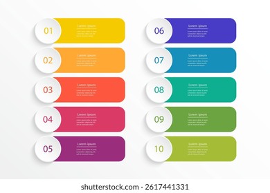 Creative infographic template with 10 steps, options, parts or processes. Presentation of teamwork or business processes.