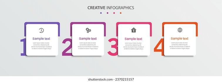 Creative infographic template with 4 options or steps. Can be used for workflow layout, diagram, annual report, web design