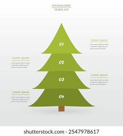 Creative infographic template with 4 steps, options, parts or processes. Christmas tree concept.