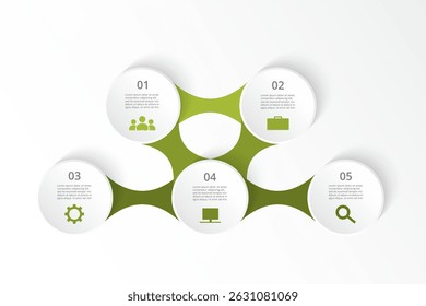 Creative infographic template with 5 steps, options, parts or processes. Presentation of teamwork or business processes.
