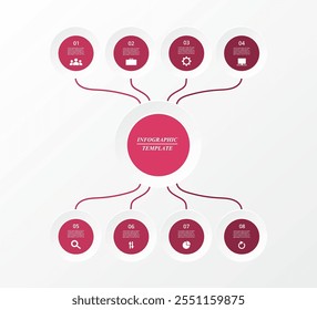 Creative infographic template with 8 steps, options, parts or processes.