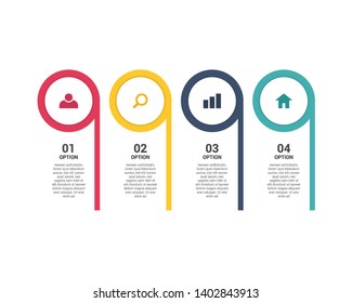 Creative Infographic Template for Business with 4 steps, icons for 4 options, multi-color, labels. Business progress concept with options, parts, steps, processes. EPS10