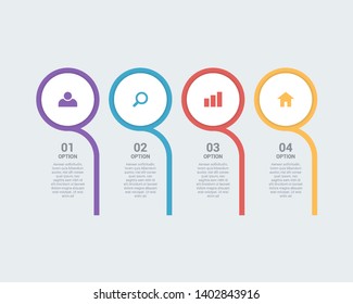 Creative Infographic Template for Business with 4 steps, icons for 4 options, multi-color, labels. Business progress concept with options, parts, steps, processes. EPS10