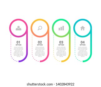 Creative Infographic Template for Business with 4 steps, icons for 4 options, multi-color, labels. Business progress concept with options, parts, steps, processes. EPS10