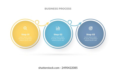 Creative infographic template with circle element label design with arrows and 3 steps or options. Vector illustration. Ideal for business presentations.