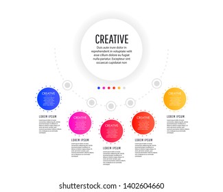 Creative infographic template with colorful round elements, pointers and text fields, can be used in the presentation of business processes, work, top strategy