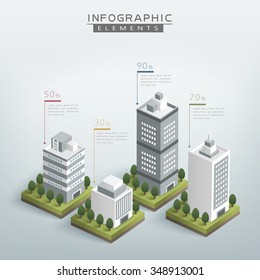 creative infographic template design with business buildings chart