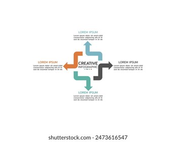 Plantilla de infografía creativa para diagrama, gráfica, presentación y gráfica. Concepto de negocio con 4 opciones, piezas, pasos o procesos. Visualización de datos.
