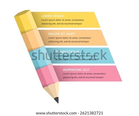 Creative infographic template with the pencil divided into four colorful layered segments, vector eps10 illustration