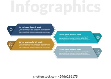 Plantilla de infografía creativa que muestra un concepto de negocio de 4 pasos. Incluye iconos y etiquetas para una comunicación clara en presentaciones, informes y Diseños web.