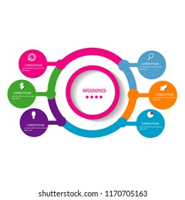 creative infographic timeline template with 6 options colorful circle design vector