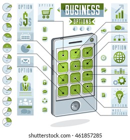 Creative infographics, cell phone, smatphone options,vector illustration.