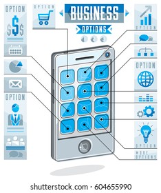 Creative infographics concept, cell phone, smatphone options ,vector illustration.