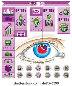 Creative infographics concept, human eye, looking eye idea, vector illustration.