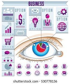 Creative infographics concept, human eye, looking eye idea, vector illustration.