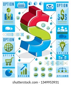 Creative infographics concept, layered dollar sign idea, vector illustration.