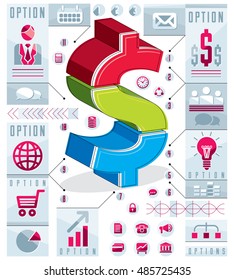 Creative infographics concept, layered dollar sign idea, vector illustration.