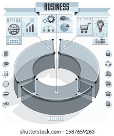 Creative infographics conceptual composition, three sectored 3d circle idea, vector layout illustration.