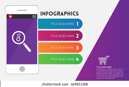 creative infographics design with smart phone background. Modern and stylish vector illustration for business presentations, process and steps.