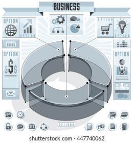 Creative infographics elements concept, 3d three sectors circle idea, vector layout illustration.