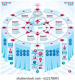 Creative infographics elements concept, 3d table with layered pyramid idea, vector layout illustration.