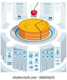 Creative infographics elements, piece of pie idea, vector illustration.
