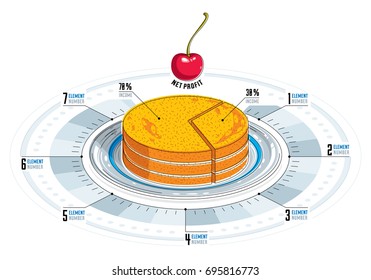 Creative infographics elements, piece of pie idea, vector illustration.