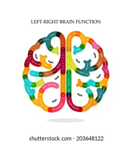 Creative infographics left and right brain function ideas on background,design for poster,flyer,cover,brochure,diagram or presentation template,education concept ,business idea.Vector illustration
