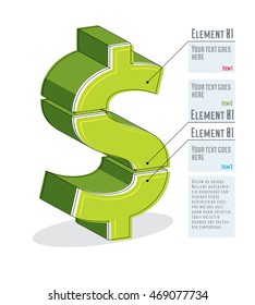 Creative infographics template, layered dollar sign idea, vector layout illustration.
