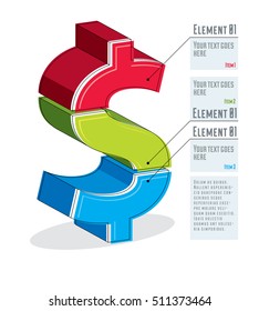Creative infographics template, layered dollar sign idea, vector layout illustration.