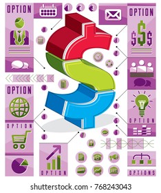 Creative infographics template, layered dollar sign idea, vector layout illustration.