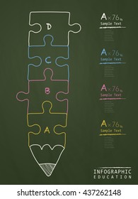 Creative infographics template over blackboard background with pencil.