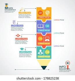 Creative Infographics Template With Pencil, Puzzle And Education Icons. Abstract Infographic Design Minimal Style. Graphic Or Website Layout Vector.