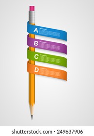 Creative infographics template with pencil and ribbons. Vector illustration.