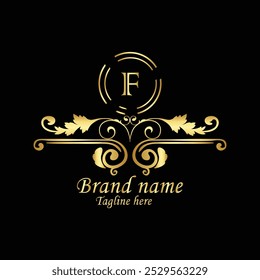 Diseño inicial creativo del logotipo de F latter con diseño lujoso y Plantilla moderna del Vector del negocio Nuevo logotipo creativo del monograma de F, diseño real del logotipo con color dorado