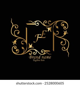 CREATIVE INITIAL FE LATTER LOGO DESIGN  WITH MODREN BUSINESS VECTOR , CREATIVE NEW  FE  MONOGRAM LATTER LOGO WITH GOLDEN CLOR