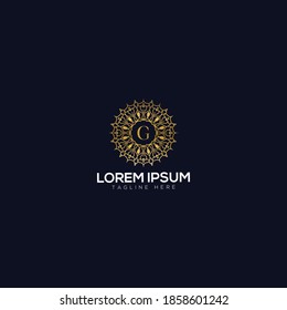 Creative Initial G letter logo monogram.Golden color Luxury jewelry frame gem edge logotype.