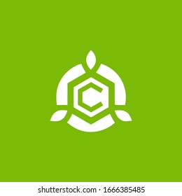 Creative initial green letter C in heaxagon with leaves logo. Vector design template element for corporate identitiy, business company, eco application, posters, or card. 