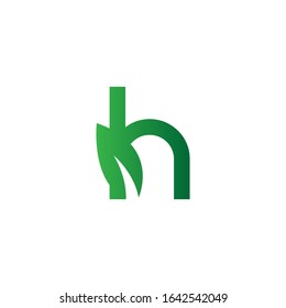 Creative initial green letter H with leaf logo. Vector design template elements for corporate identitiy, business company, eco application, posters, or card. Abstract leaves isolated on white.