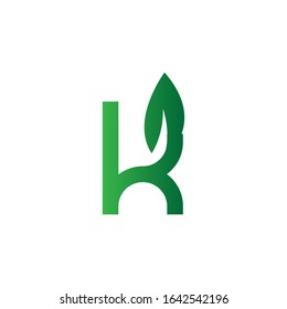 Creative initial green letter K with leaf logo. Vector design template elements for corporate identitiy, business company, eco application, posters, or card. Abstract leaves isolated on white.