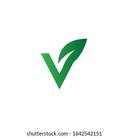 Creative initial green letter V with leaf logo. Vector design template elements for corporate identitiy, business company, eco application, posters, or card. Abstract leaves isolated on white.